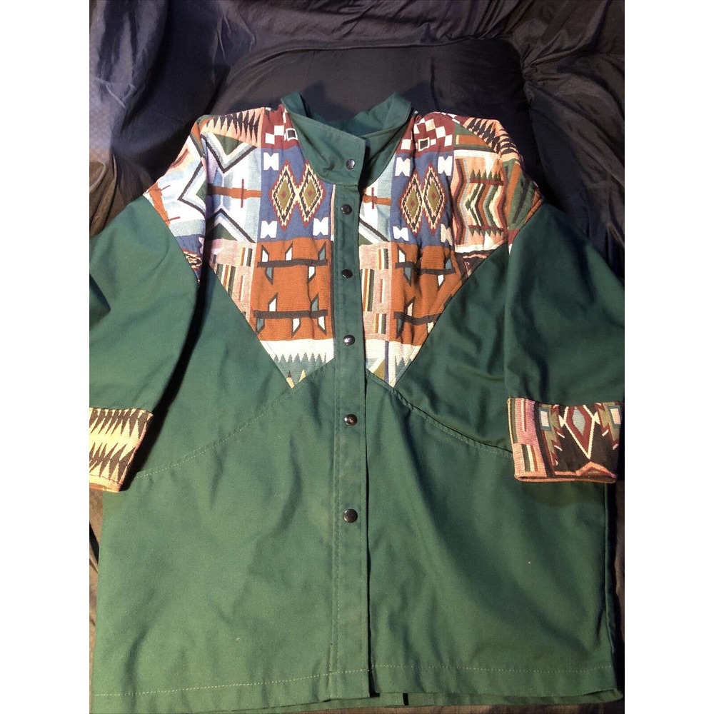 Vintage 90’s David James Aztec Western Jacket Black Snap Front Made In USA Sz M